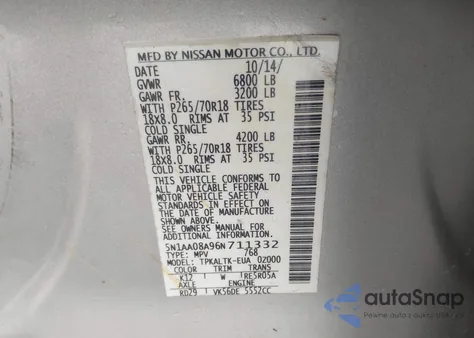 2006 Nissan Armada Se from USA, damaged, VIN 5N1AA08A96N711332